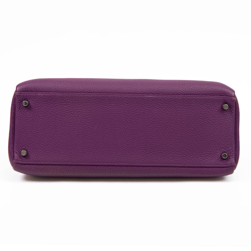 Hermès Kelly 35cm Clemence Leather Retourne Ultraviolet Bag Palladium Hardware