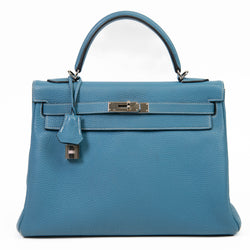 Hermes Blue Jean Taurillon Clemence Two Way Kelly 32cm