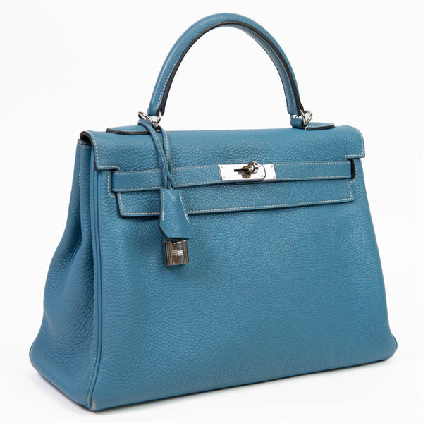 Hermes Blue Jean Taurillon Clemence Two Way Kelly 32cm