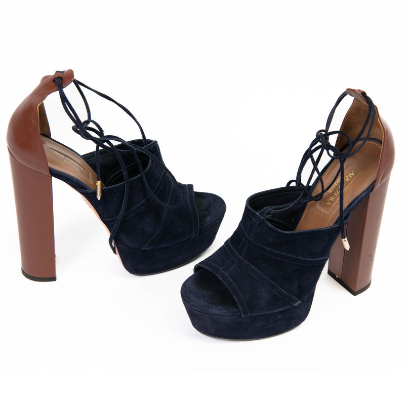 Aquazzura Navy Blue Suede Gladiator Sandals Size 37