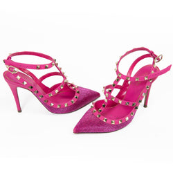 Valentino Garavani Pink Beaded T-Strap Rockstud Pumps Heels 36