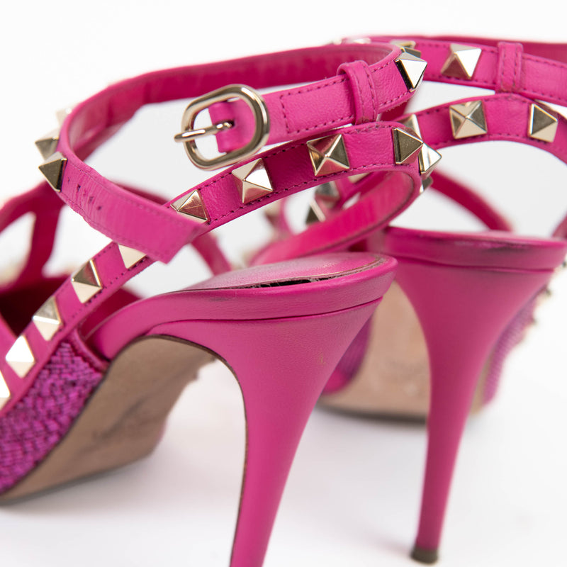 Valentino Garavani Pink Beaded T-Strap Rockstud Pumps Heels 36