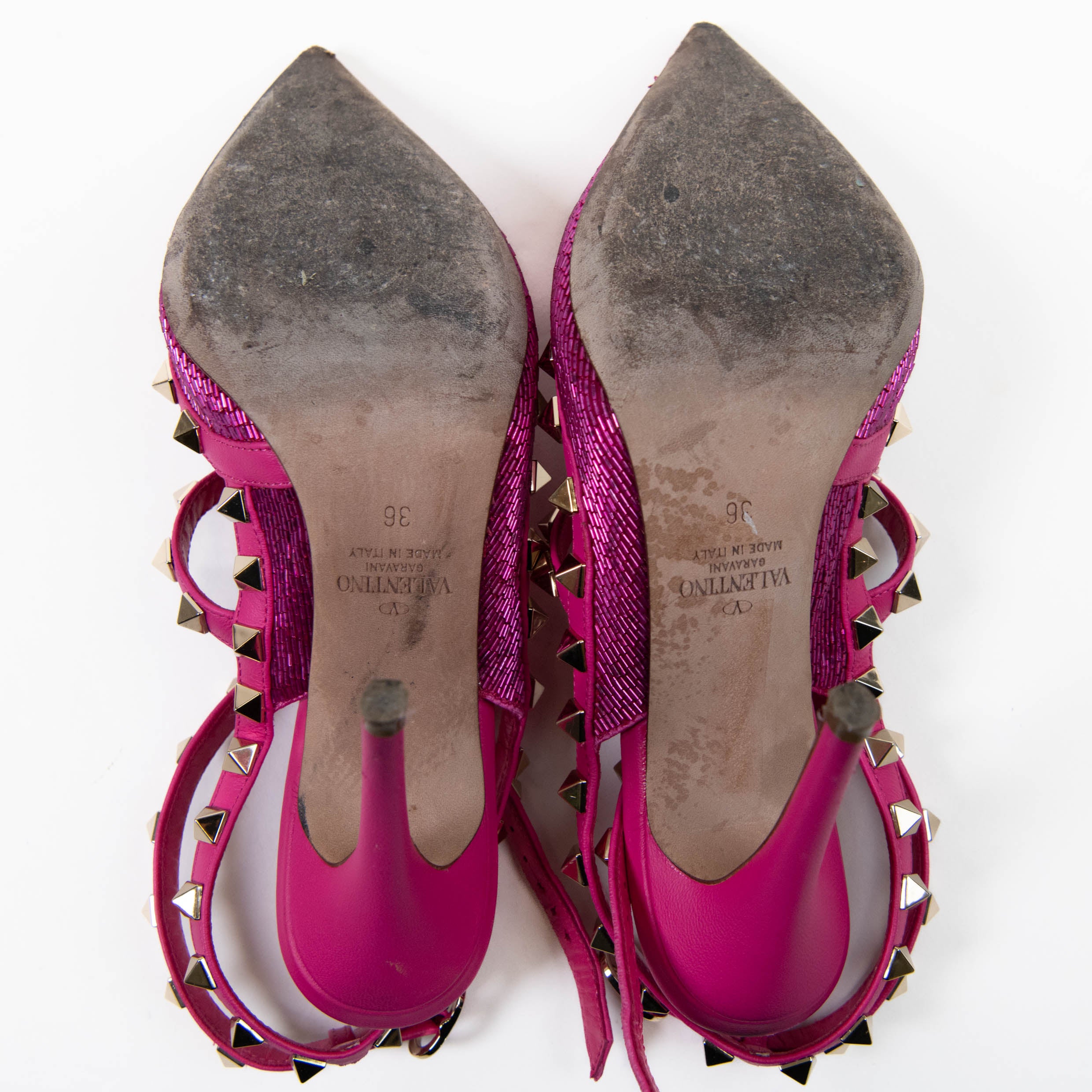 Valentino Garavani Pink Beaded T-Strap Rockstud Pumps Heels