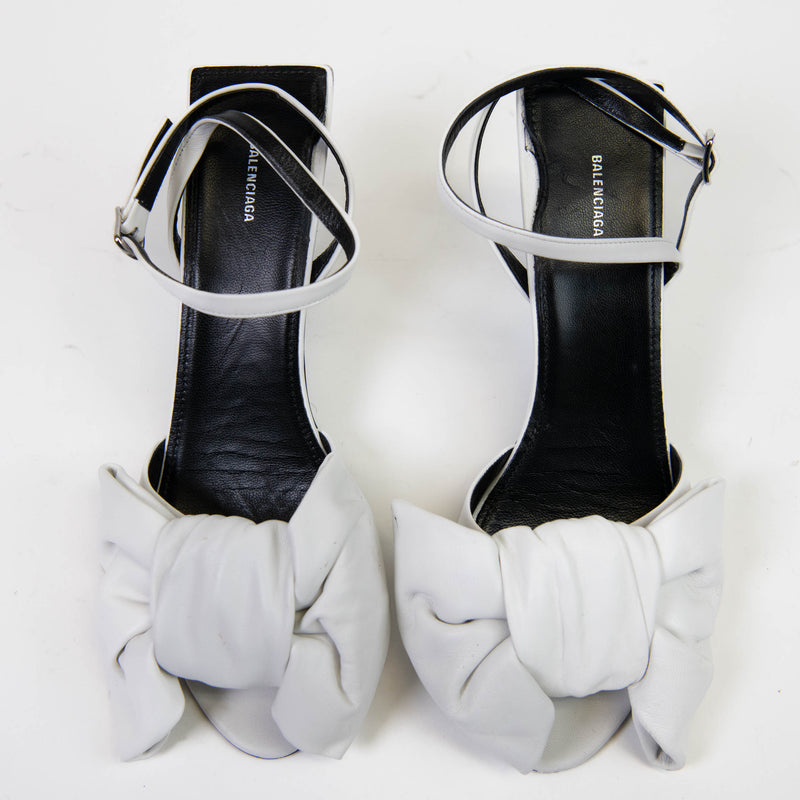 Balenciaga White Lambskin Square Knife Bow Sandals 39.5