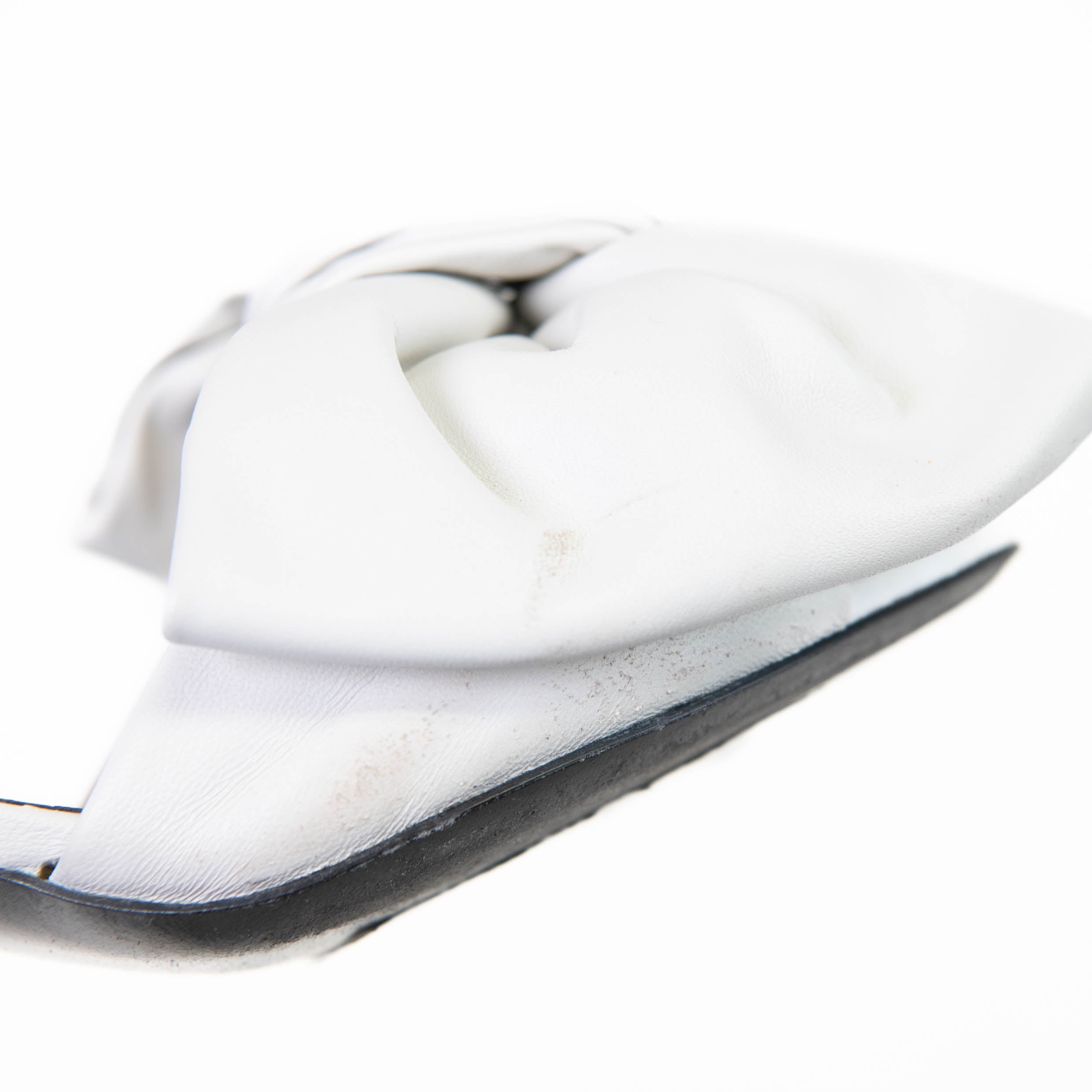 Balenciaga White Lambskin Square Knife Bow Sandals 39.5 – On