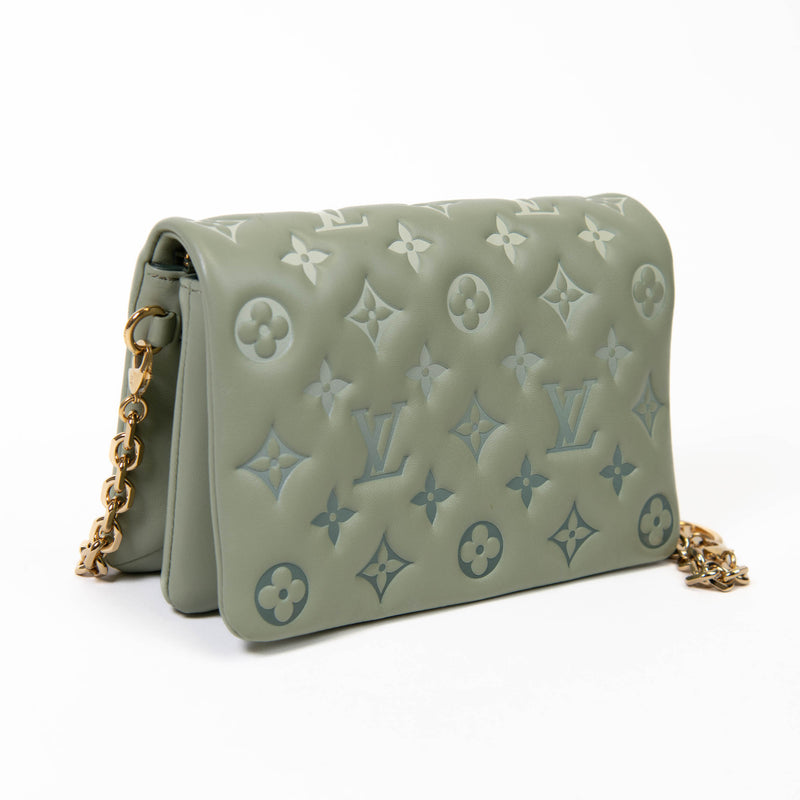 Louis Vuitton Coussin Green Lambskin Embossed Monogram Pochette