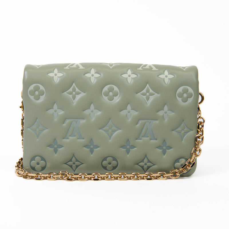 Louis Vuitton Coussin Green Lambskin Embossed Monogram Pochette