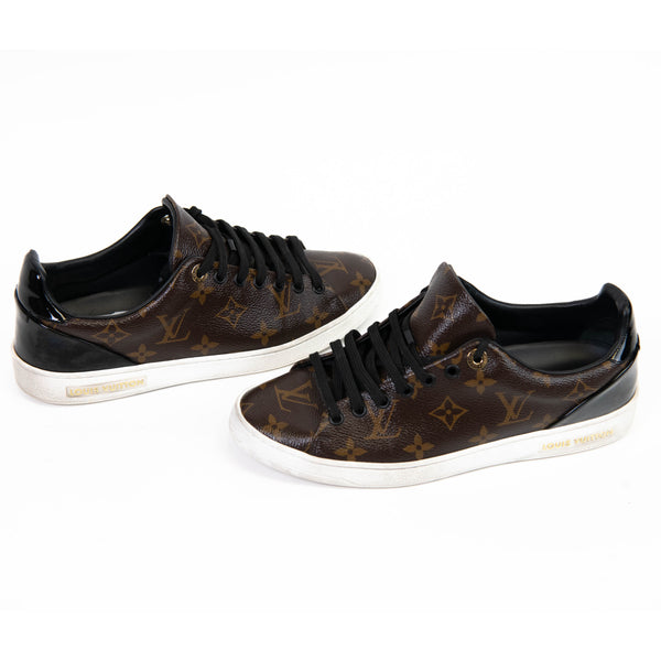 Louis Vuitton Black Patent Trim Brown Monogram Frontrow Sneakers 39