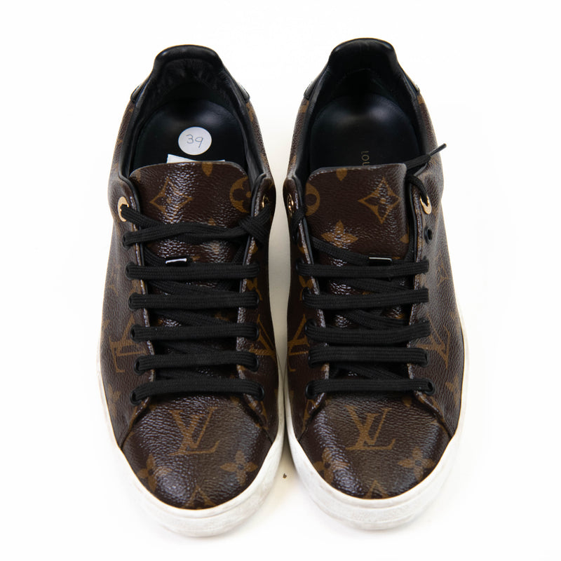 Louis Vuitton Black Patent Trim Brown Monogram Frontrow Sneakers 39