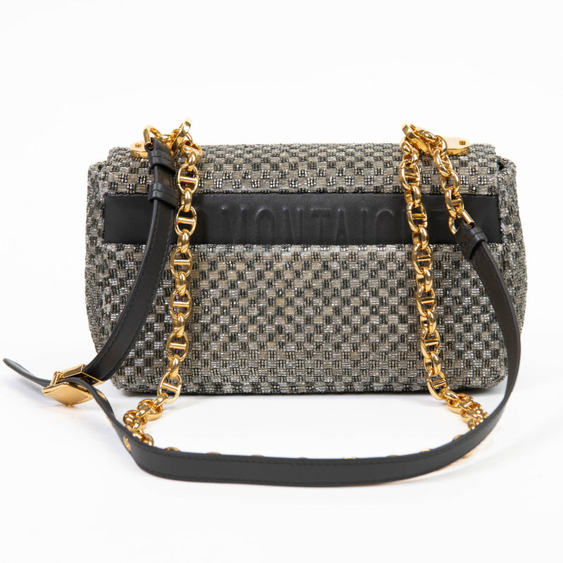 Christian Dior Grey Calfskin Beaded Small Caro Bag