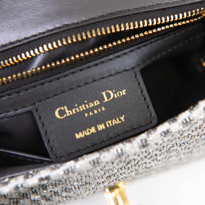 Christian Dior Grey Calfskin Beaded Small Caro Bag