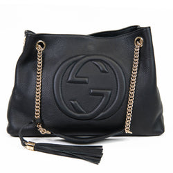 Gucci Black Pebbled Calfskin Medium Soho Tassel Chain Shoulder Bag