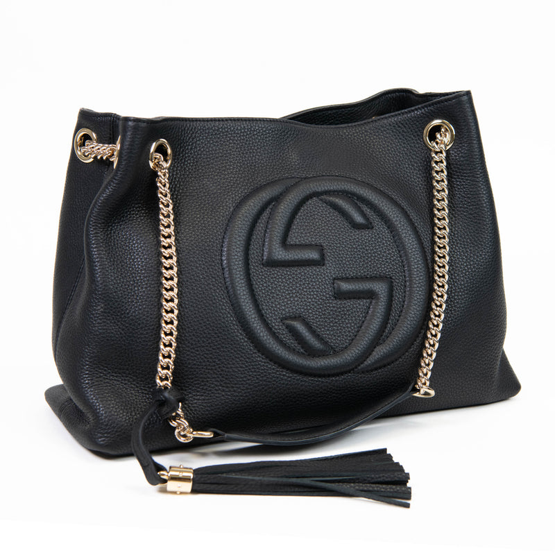 Gucci Black Pebbled Calfskin Medium Soho Tassel Chain Shoulder Bag