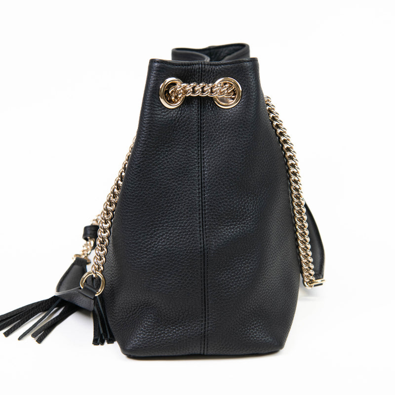 Gucci Black Pebbled Calfskin Medium Soho Tassel Chain Shoulder Bag