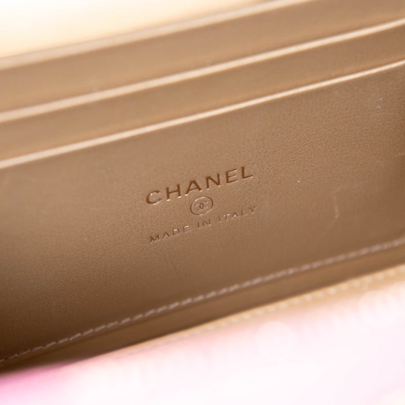 Chanel  Pink Lambskin Quilted Small Pearl Crush Vanity Case With Chain