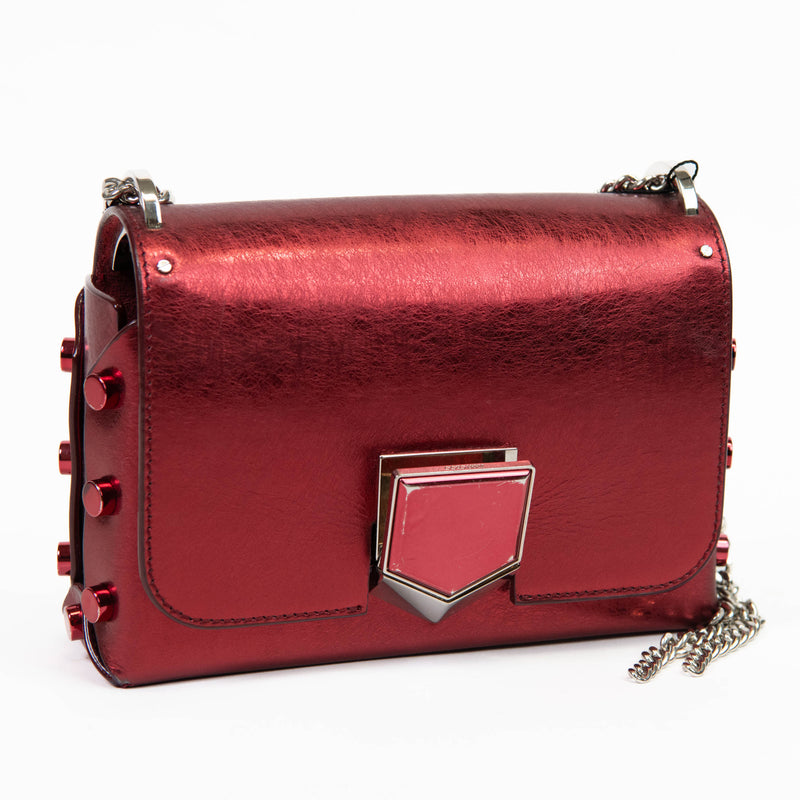 Jimmy Choo Metallic Red Leather Lockett City Shoulder Bag