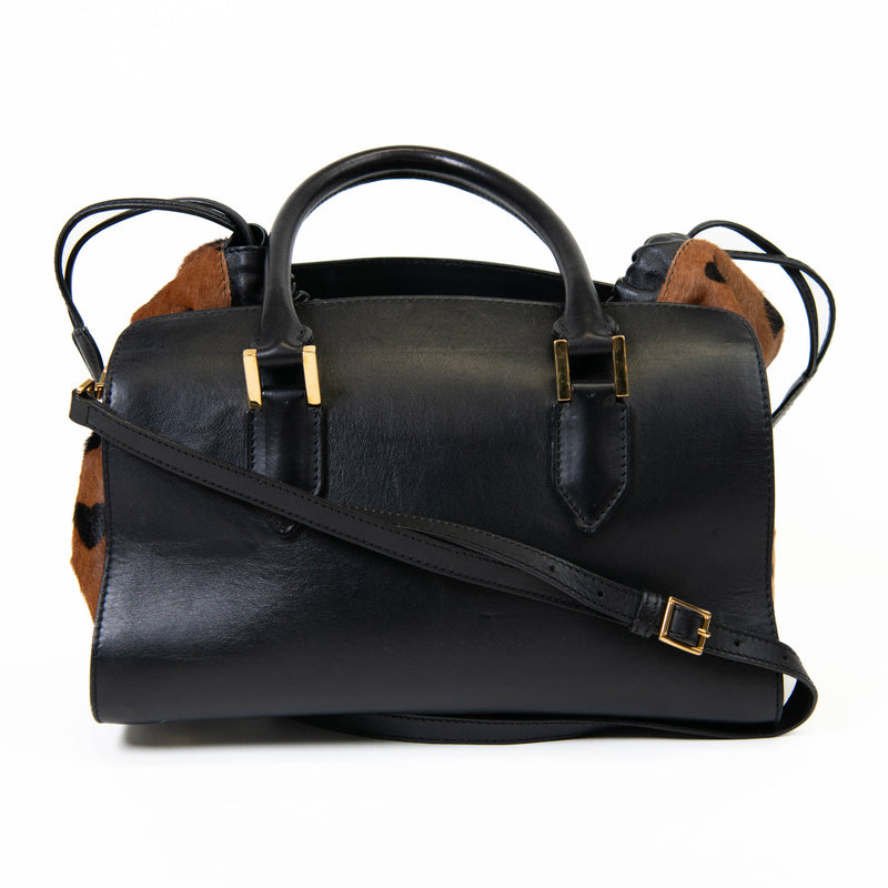 Burberry Black/Brown Heart Print Leather and Calfhair Dinton Satchel