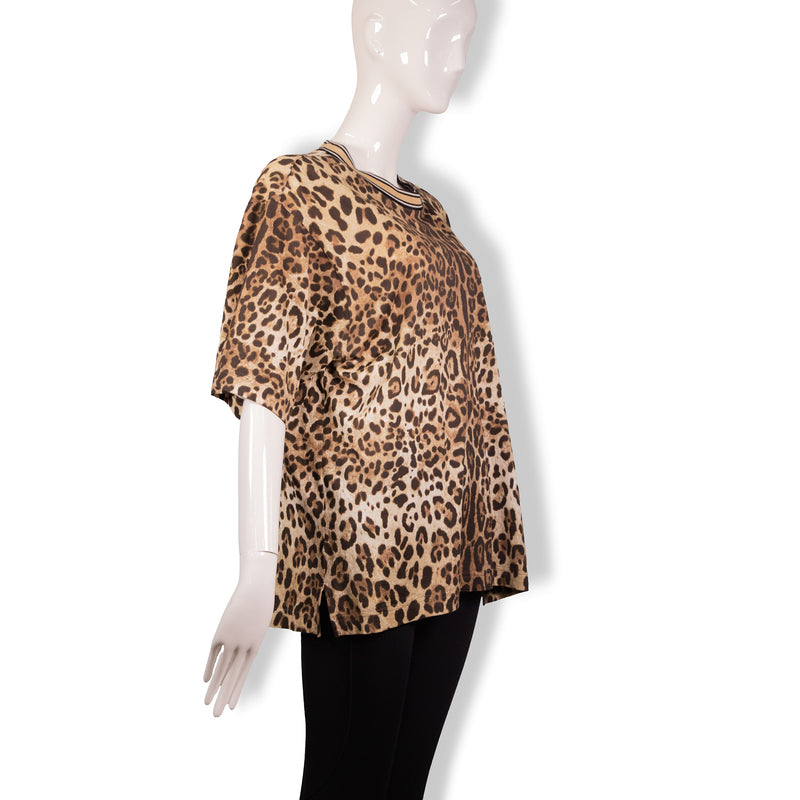 Dolce & Gabbana Tan Brown Cheetah Print Short Sleeve Top Size 48