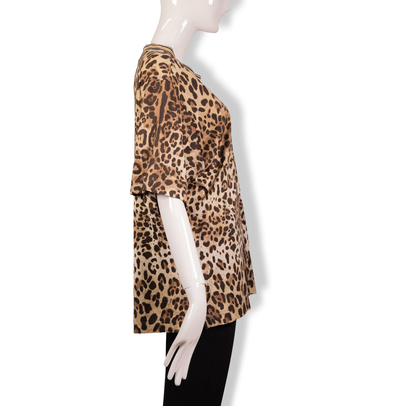 Dolce & Gabbana Tan Brown Cheetah Print Short Sleeve Top Size 48