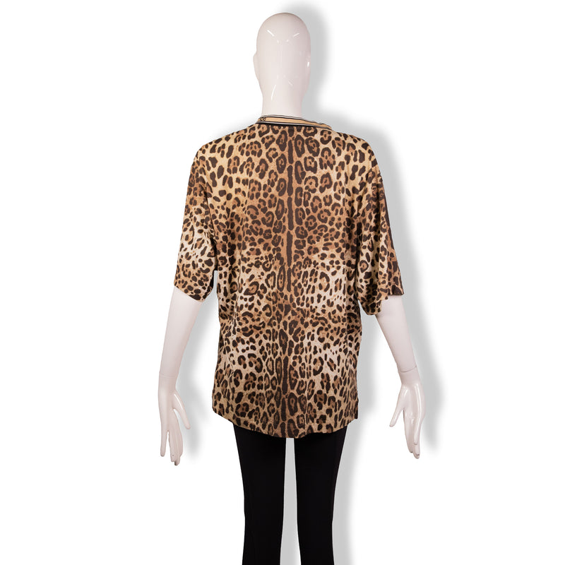 Dolce & Gabbana Tan Brown Cheetah Print Short Sleeve Top Size 48