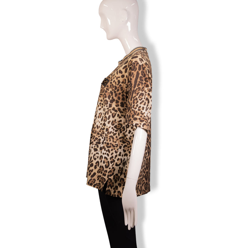 Dolce & Gabbana Tan Brown Cheetah Print Short Sleeve Top Size 48