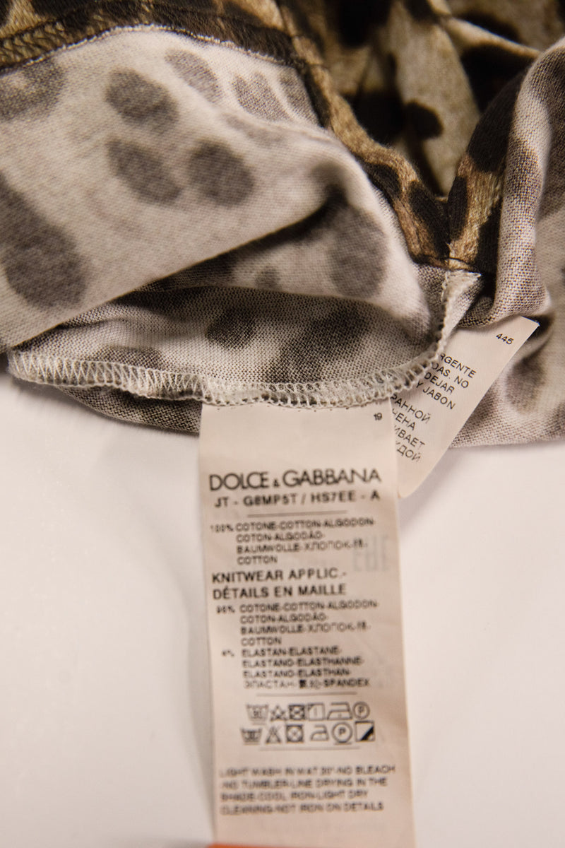 Dolce & Gabbana Tan Brown Cheetah Print Short Sleeve Top Size 48