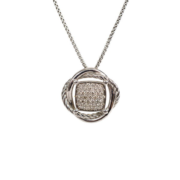 David Yurman White Gold Pavé Diamond Infinity Pendant Necklace
