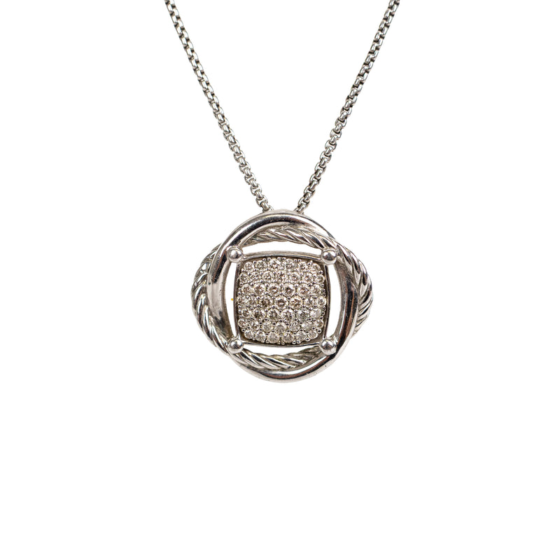 David Yurman White Gold Pavé Diamond Infinity Pendant Necklace