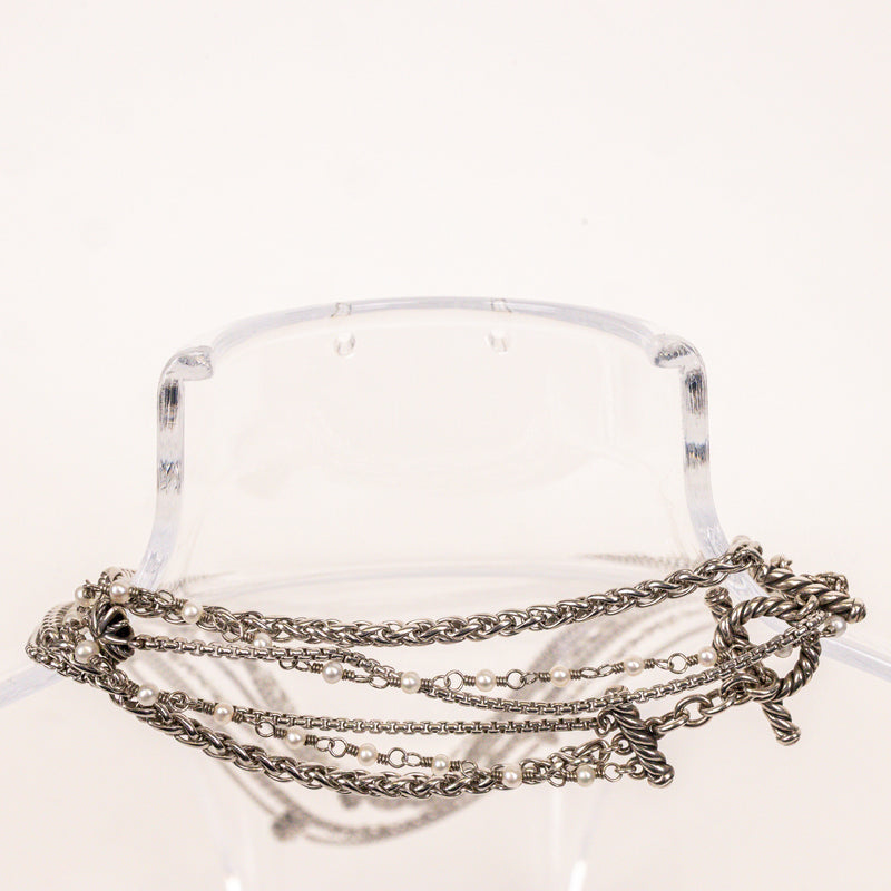 David Yurman Silver Starburst Pearl Multistrand Toggle Necklace