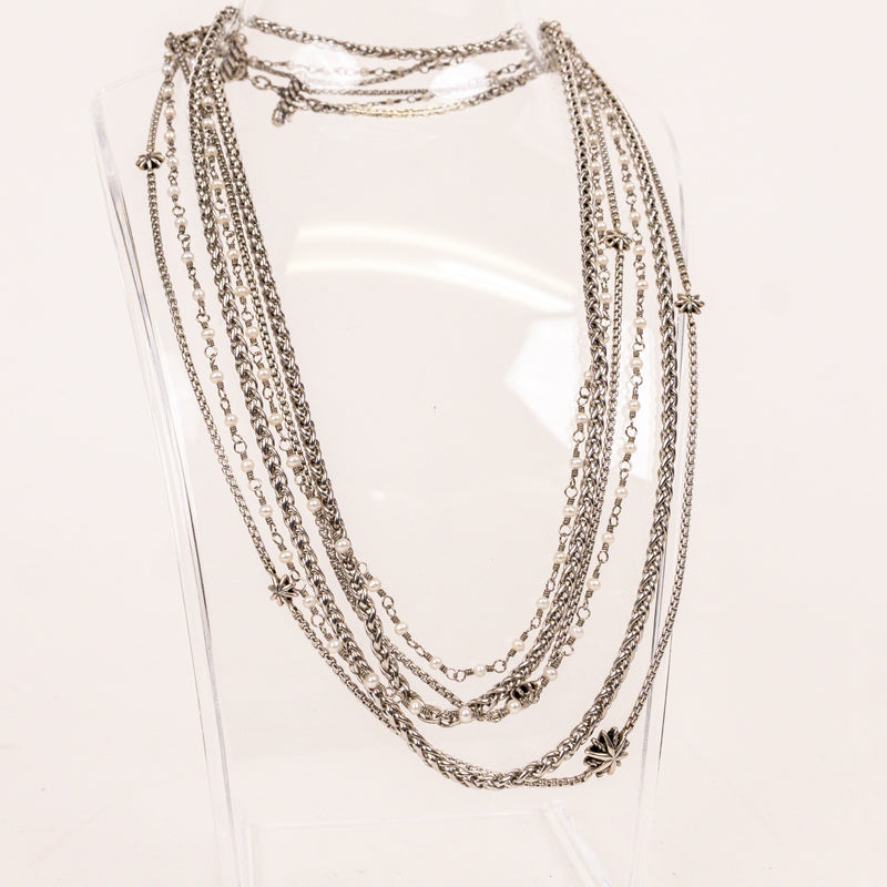 David Yurman Silver Starburst Pearl Multistrand Toggle Necklace