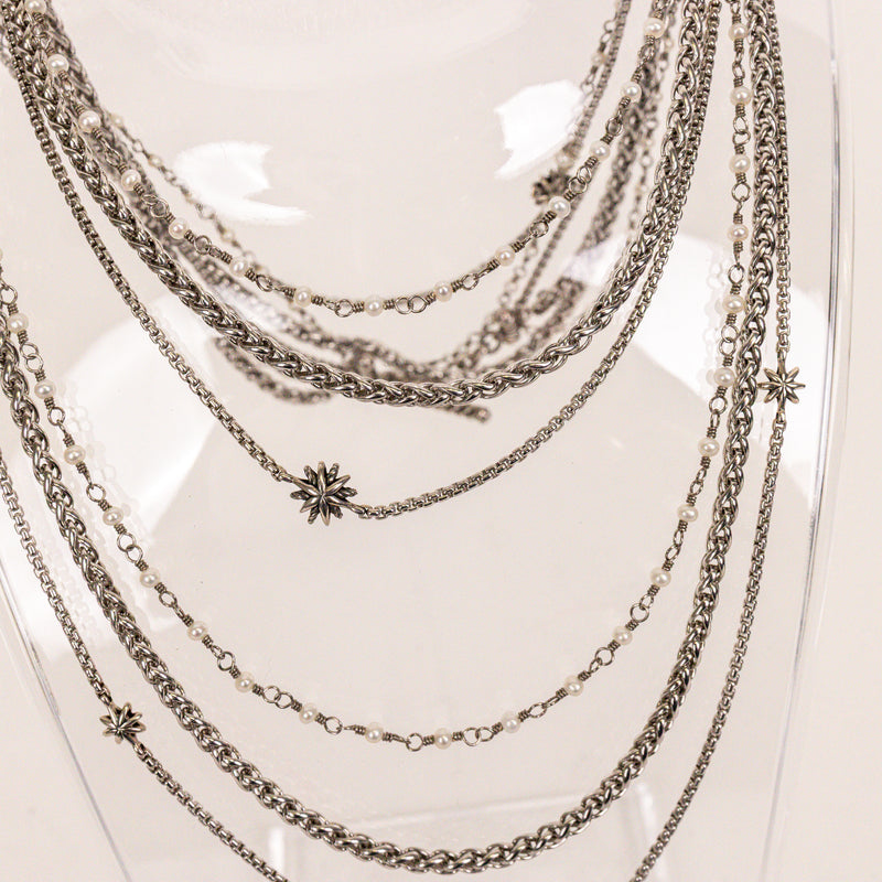 David Yurman Silver Starburst Pearl Multistrand Toggle Necklace
