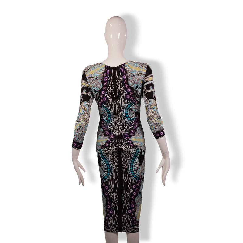 Etro Black Blue Purple Paisley Print Long Sleeve Dress Size 42