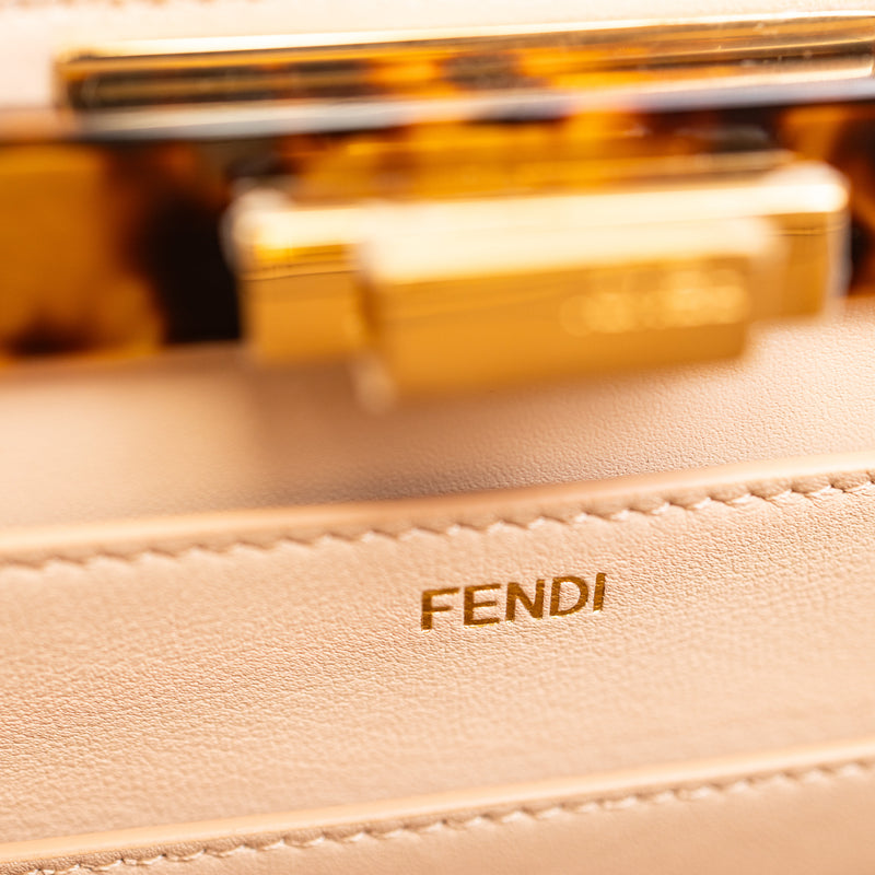 Fendi Beige Cream Leather Peekaboo Satchel Medium Bag