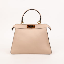 Fendi Beige Cream Leather Peekaboo Satchel Medium Bag