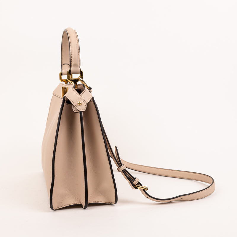 Fendi Beige Cream Leather Peekaboo Satchel Medium Bag