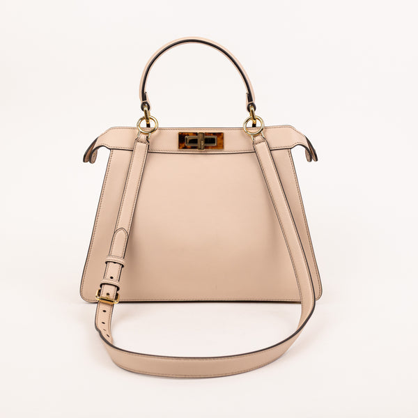 Fendi Beige Cream Leather Peekaboo Satchel Medium Bag