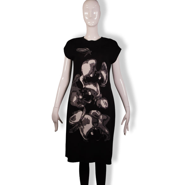 Fendi Black Gray Wool Printed Dress Size 46