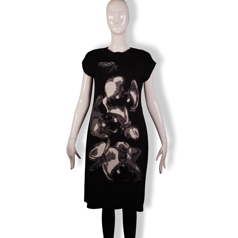 Fendi Black Gray Wool Printed Dress Size 46