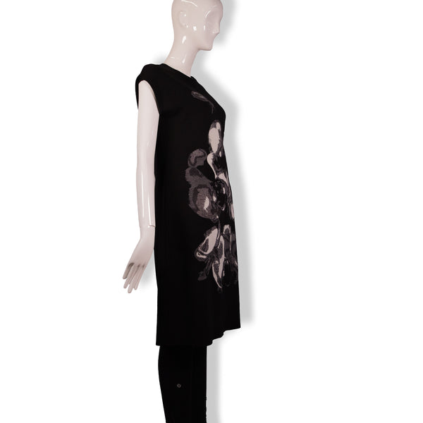 Fendi Black Gray Wool Printed Dress Size 46