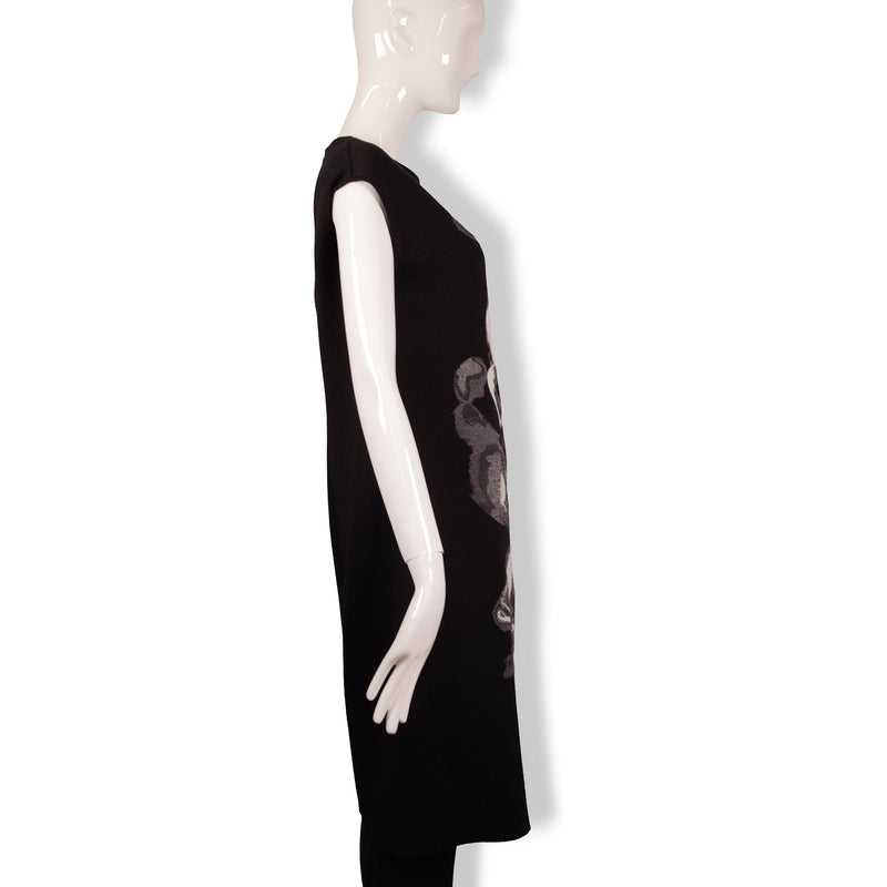Fendi Black Gray Wool Printed Dress Size 46