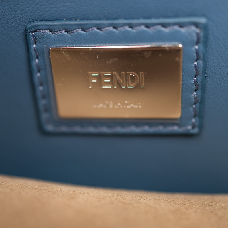 Fendi Peekaboo Ribbon Satchel Tan Blue Cuoio Leather Bag
