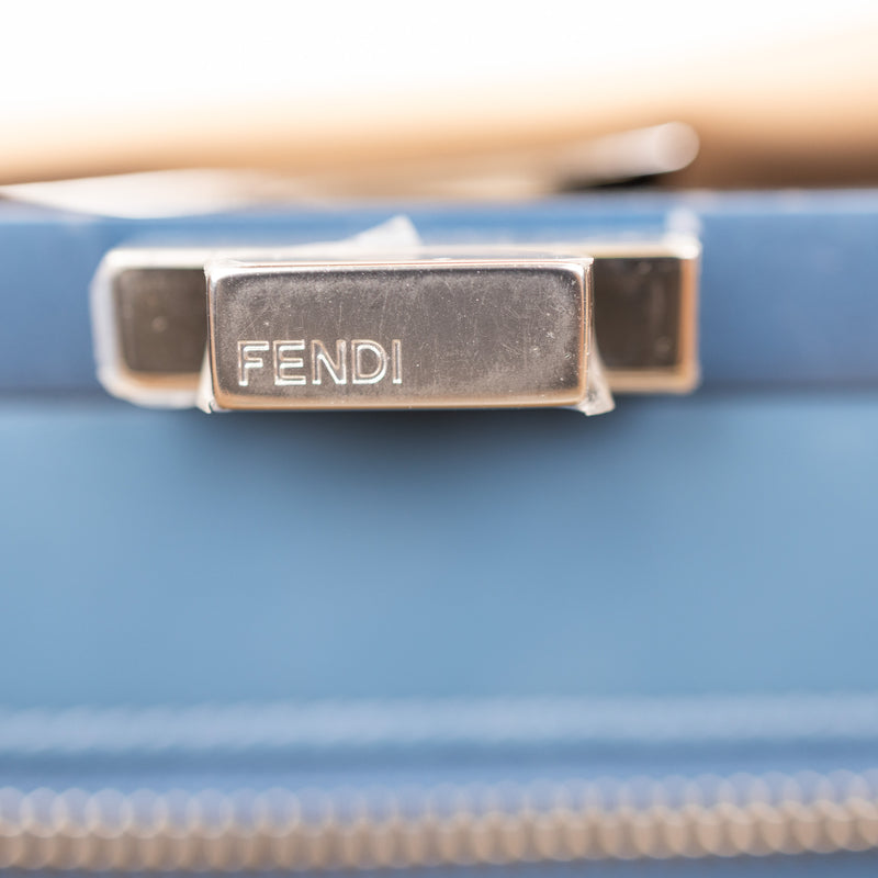 Fendi Peekaboo Ribbon Satchel Tan Blue Cuoio Leather Bag