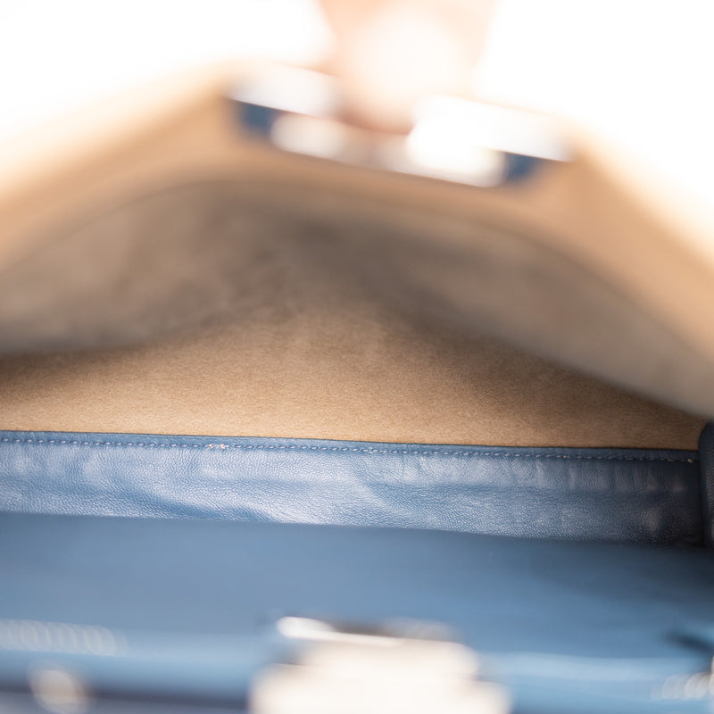 Fendi Peekaboo Ribbon Satchel Tan Blue Cuoio Leather Bag