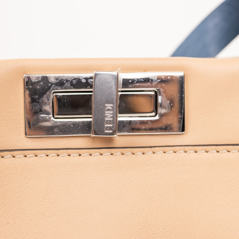Fendi Peekaboo Ribbon Satchel Tan Blue Cuoio Leather Bag