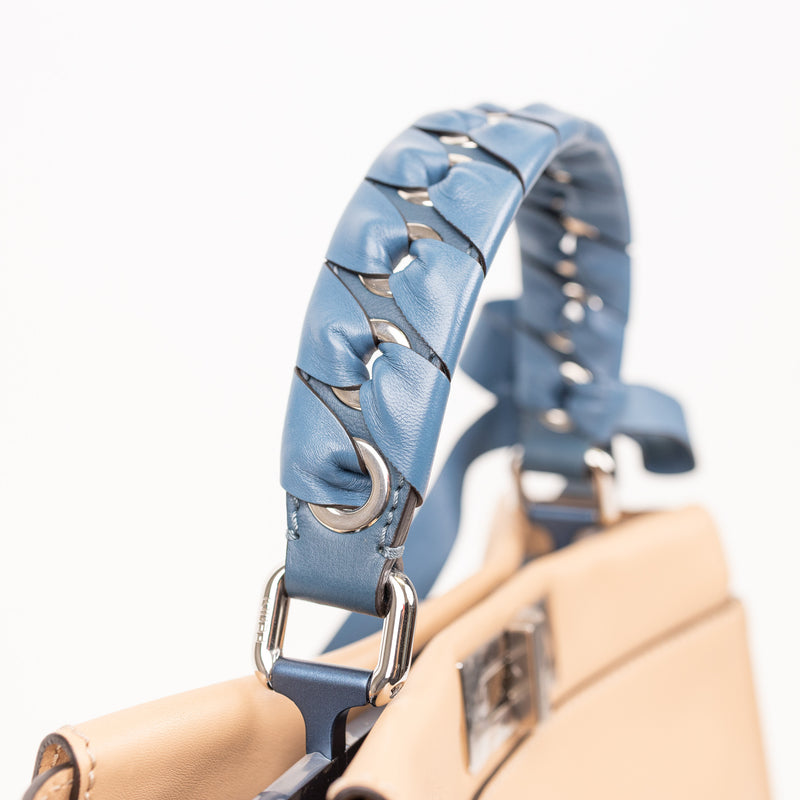 Fendi Peekaboo Ribbon Satchel Tan Blue Cuoio Leather Bag