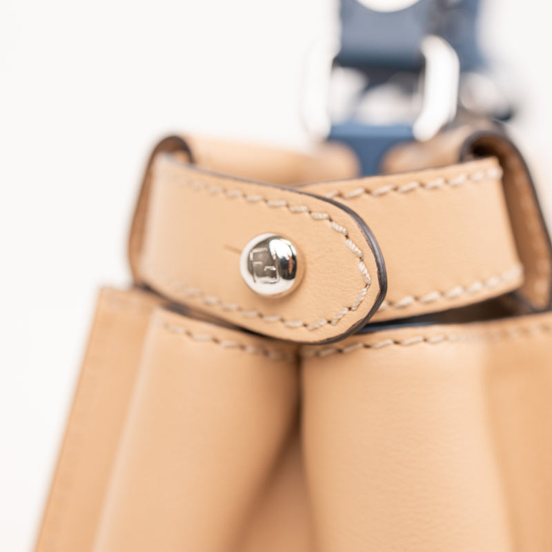 Fendi Peekaboo Ribbon Satchel Tan Blue Cuoio Leather Bag