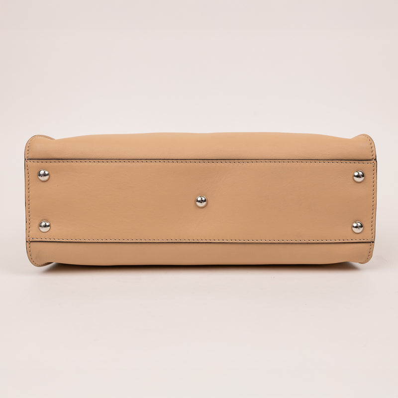 Fendi Peekaboo Ribbon Satchel Tan Blue Cuoio Leather Bag