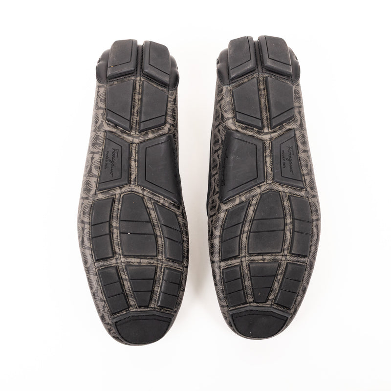 Salvatore Ferragamo Gray Black Logo Drivers Leather Men’s Shoes 12