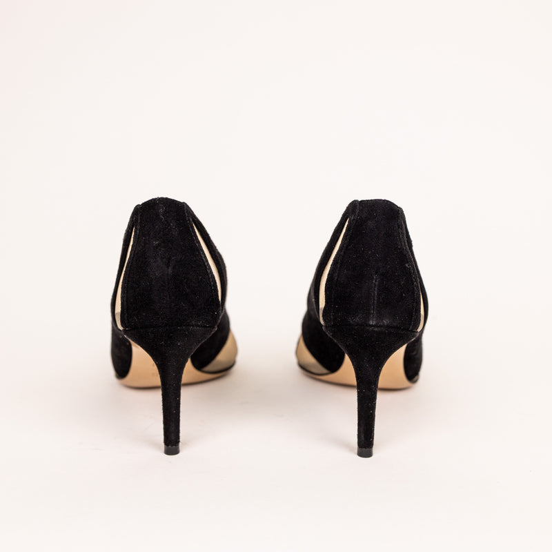 Salvatore Ferragamo Black Nude Mesh Velvet Heels Size 6.5