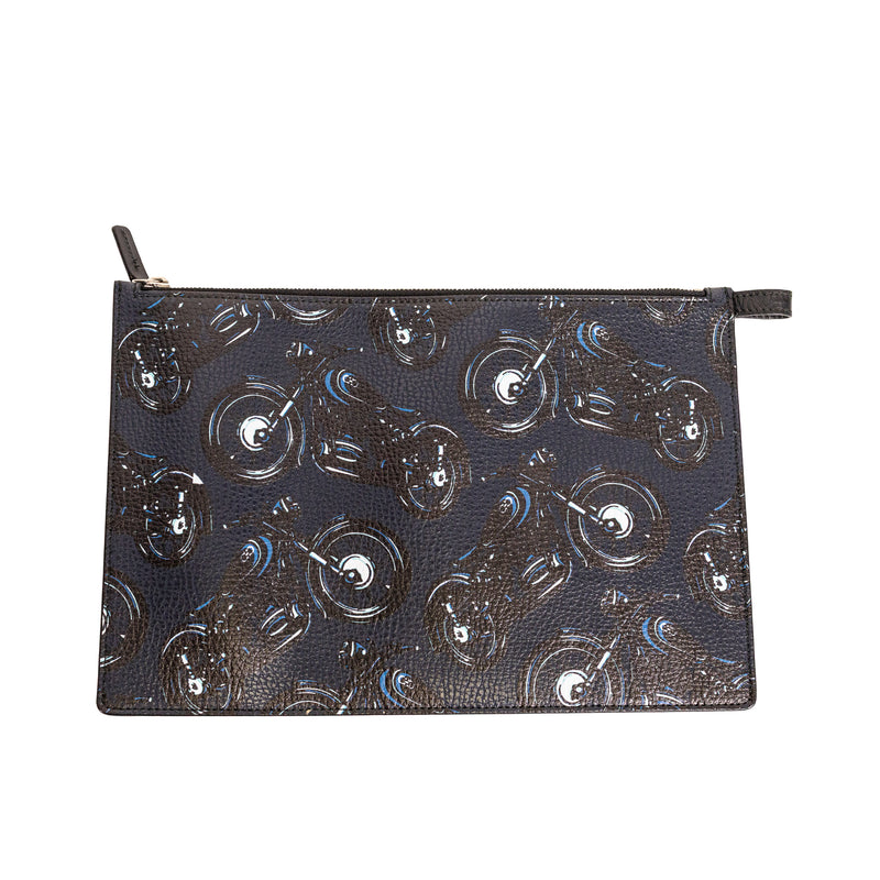 Salvatore Ferragamo Black Printed Motorcycle Pouch